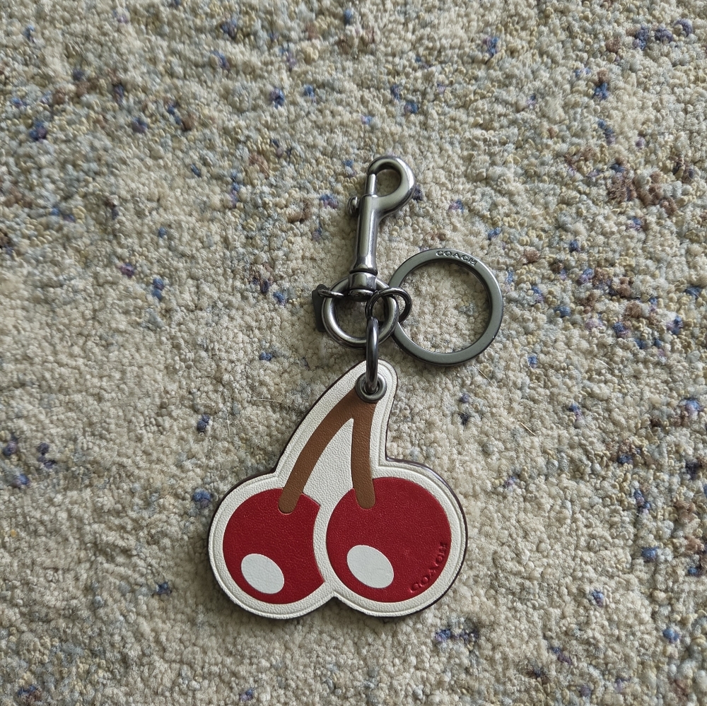 Coach Cherry Leather Bag Charm Keychain With Gunmetal hardware